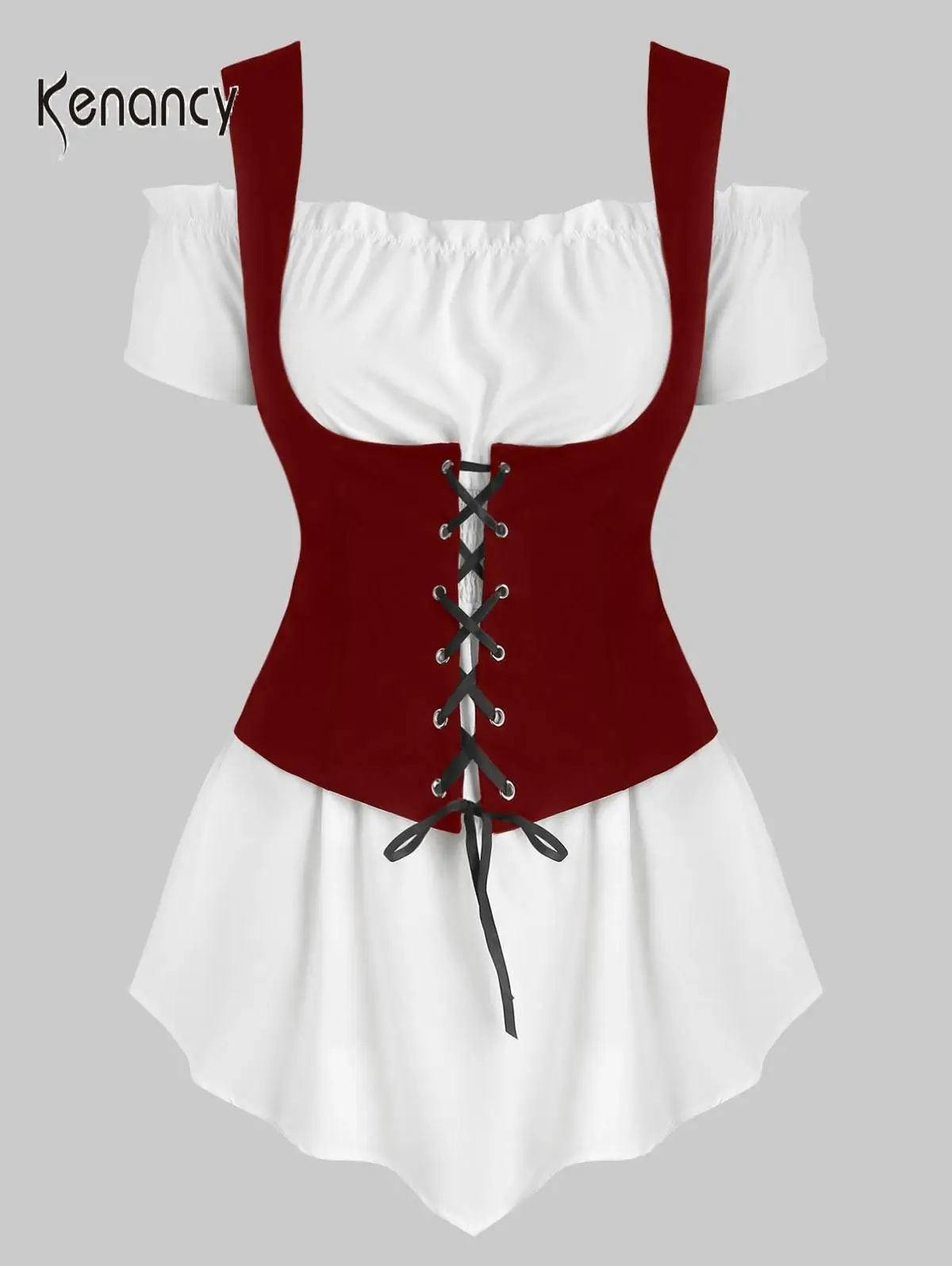 Рубашка Kenancy женская летняя с коротким рукавом на шнурках большие размеры|Блузки|