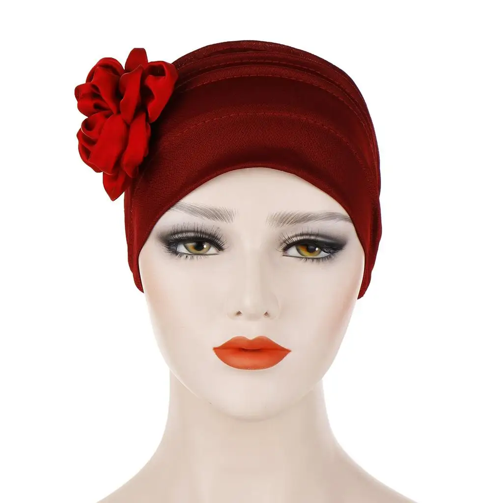 India Hat Women Muslim Flower Turban Beanie Bonnet Headscarf Chemo Cap Wrap Headwrap Pleated Skullies Hair Loss Islamic New | Аксессуары