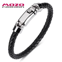 fashion charm bracelets genuine leather rope spring buckle braided style punk rock men bangles jewelry