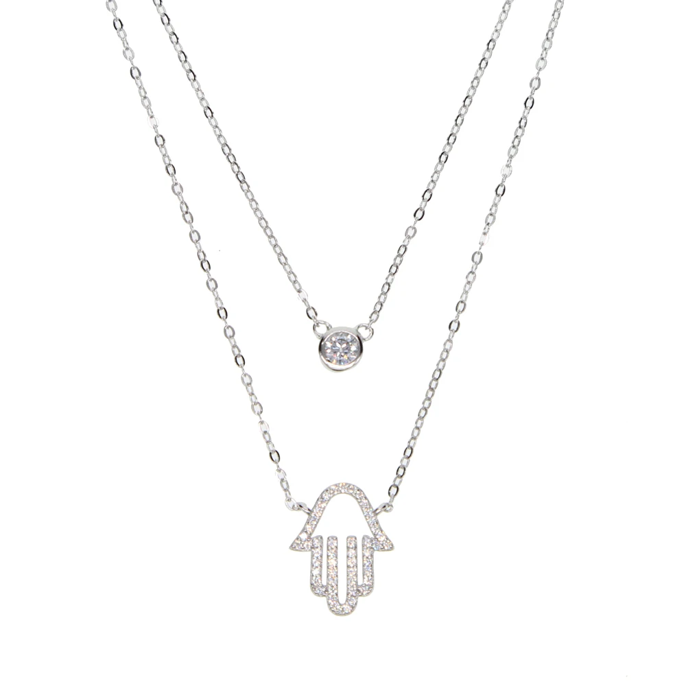 Новинка модное крошечное изящное ручное Хамса Двухслойное одно cz колье ожерелье