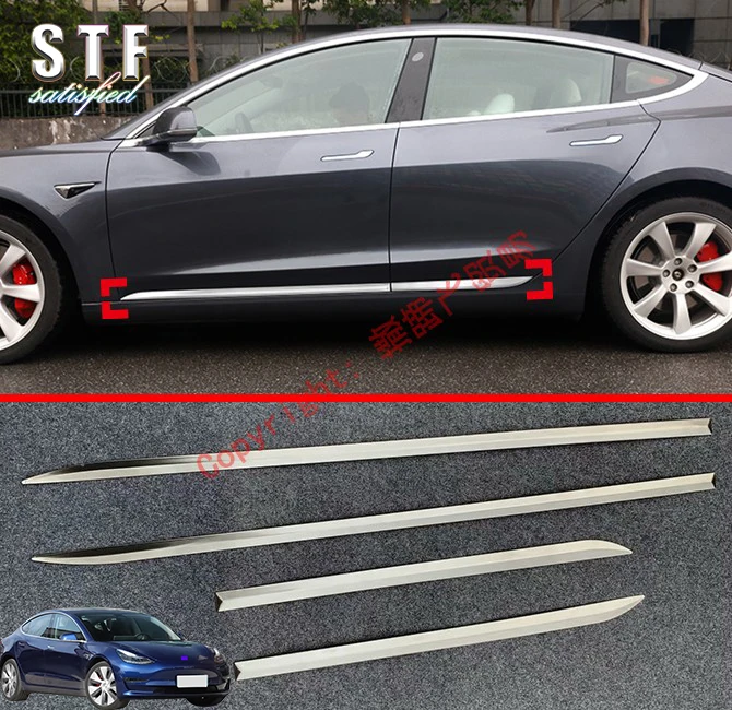 

ABS Chrome Car Decoration Side Door Line Garnish Body Molding Moulding Trim For Tesla Model 3 2017 2018 2019