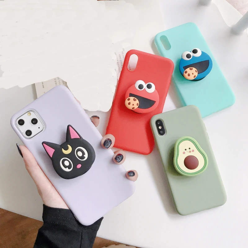 3D мультяшный мягкий чехол для телефона iphone X XR XS 11 Pro Max 6S 7 8 plus держатель samsung S8 S9 S10