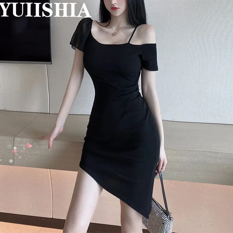 

Платье-футляр женское выше колена, пикантное модное мини-платье с вырезом лодочкой, с оборками, на бретелях-спагетти, с коротким рукавом, на ...