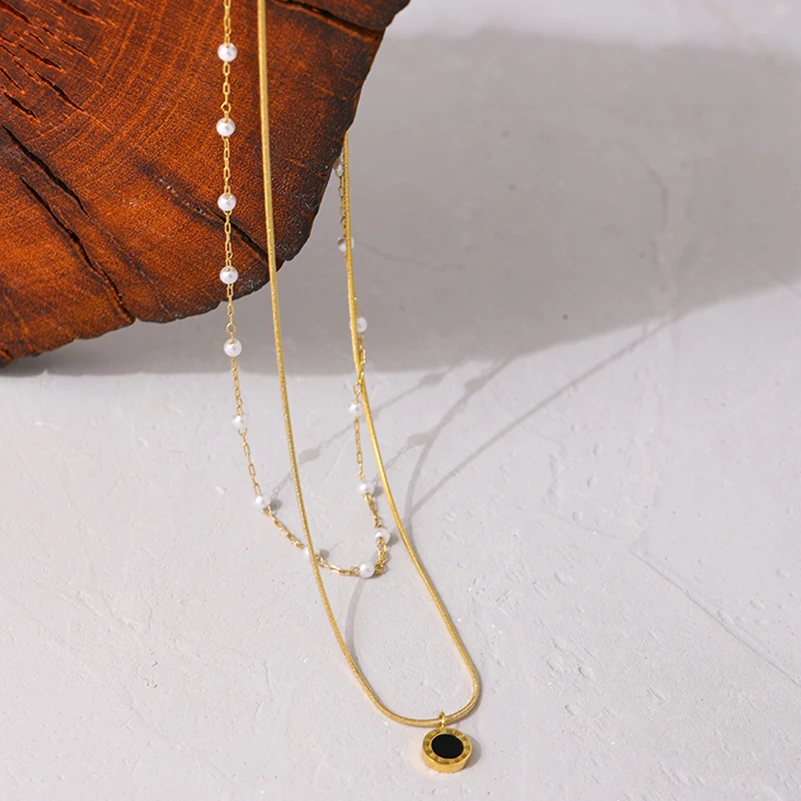 

New French Design Exquisite Pendant Layered Necklace Chain for Women Female Stainless Steel Collar Metal Jewelry Couple Gifts