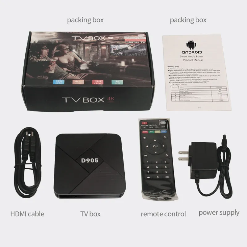 Приставка Смарт-ТВ D905 Android 10 0 4 + 32 ГБ Wi-Fi 2 4/4K | Электроника