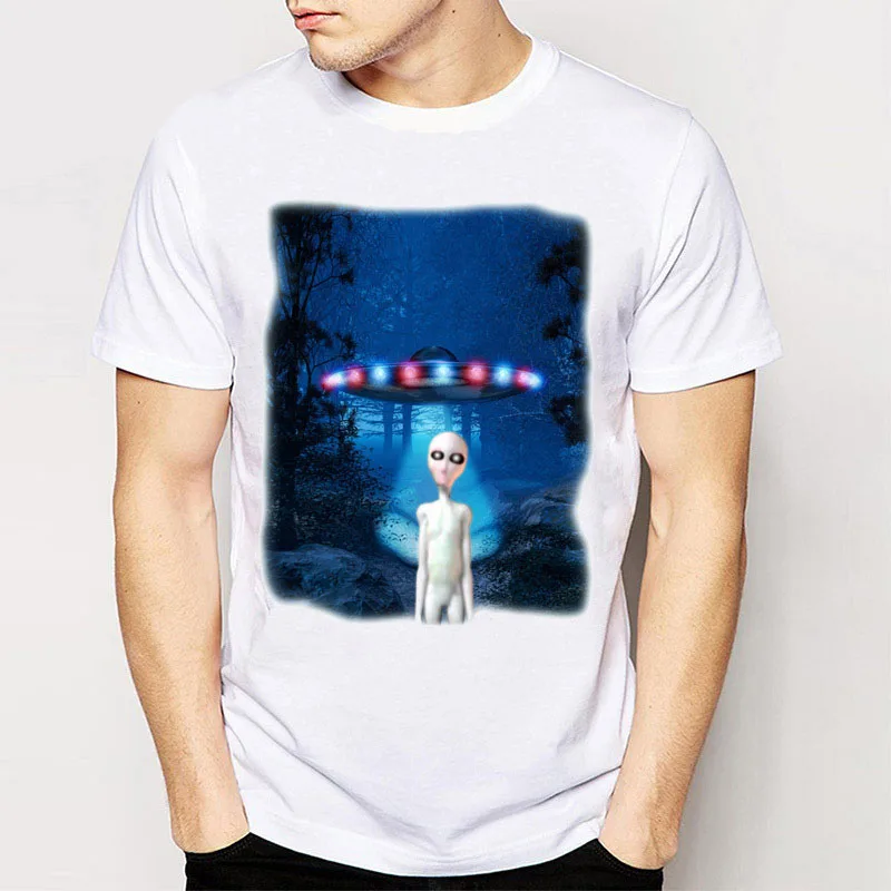 New Vintage Retro Cool Rock&ampRoll Punk Tees T Shirts Ufo Forest Encounter Print Men Tee | Мужская одежда