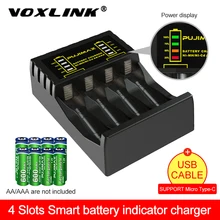 VOXLINK-cargador de batería de 4 ranuras para pilas recargables AAA/AA, protección contra cortocircuitos con indicador LED, cargador de Ni-MH/ni-cd