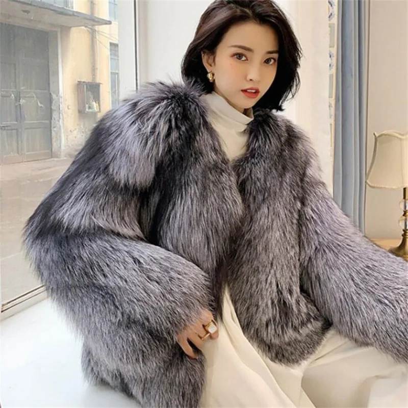 Women's fur coat fashion imitation fox fur whole fur short clothes autumn and winter new casual ladies jacket manteau femme