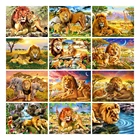 Алмазная вышивка LZAIQIZG, квадратнаякруглая, алмазная картина льва, король Африки, животное, картина Стразы, домашний декор