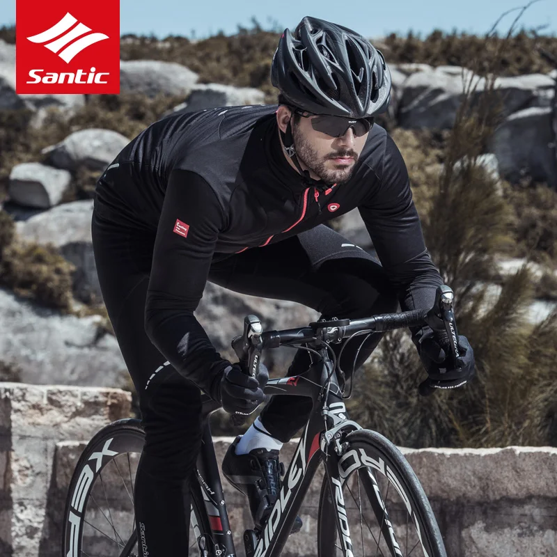 Santic мужские куртки для велоспорта теплые флисовые майки спортивная куртка