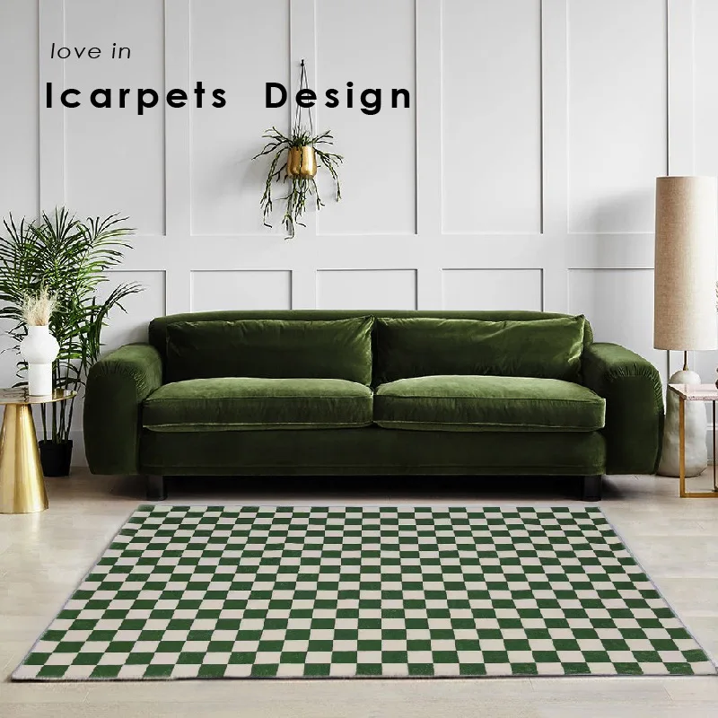 

Checkerboard Carpet Green and White plaid ins Wind Moroccan Bedroom living Room Bedside mat Teenager Red Modern Geometry Printed