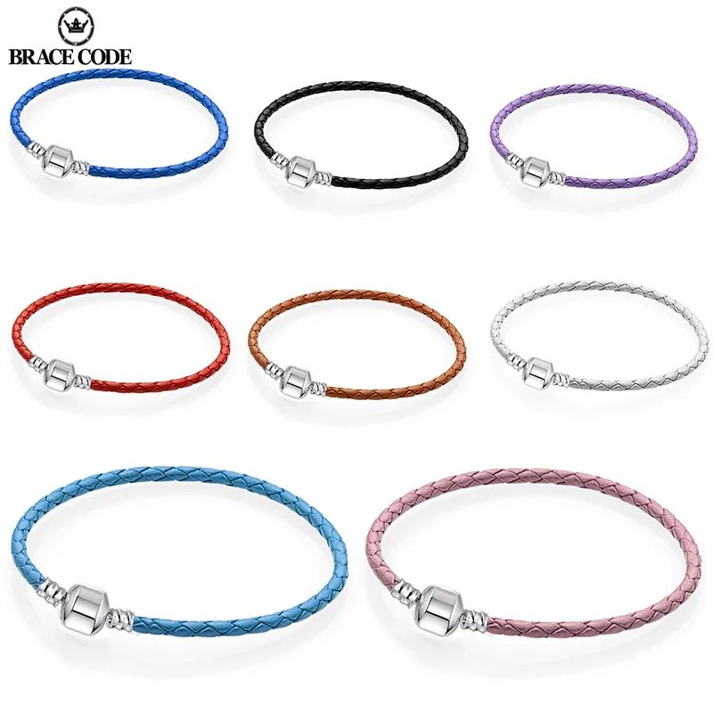 

BRACE CODE Authentic 8 Colors 16cm-21cm Leather Chain Charm Bracelets Fits Original DIY Fine Bracelets For Women Jewelry Gift