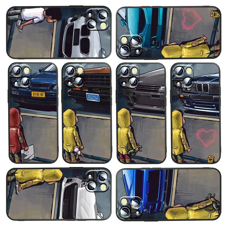 

Cute little boy car Phone Case For Apple iPhone 13 12 11 SE XS XR X 7 8 6 5 S mini Plus Pro MAX 2020 Black Soft TPU Cover