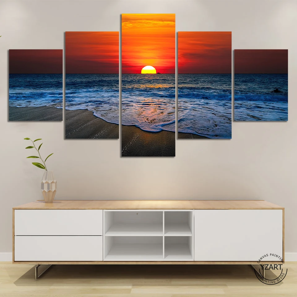 P&oacute;ster impreso sin marco para decoraci&oacute;n de pared del hogar, impresi&oacute;n en HD, atardecer, playa, hermoso mar, lienzo de Paisaje, pintura, p&oacute;ster-1