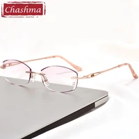 chashma titanium fashion female eye glasses gray red lens diamond trimmed rimless spectacle frames women sunglasses tint lenses