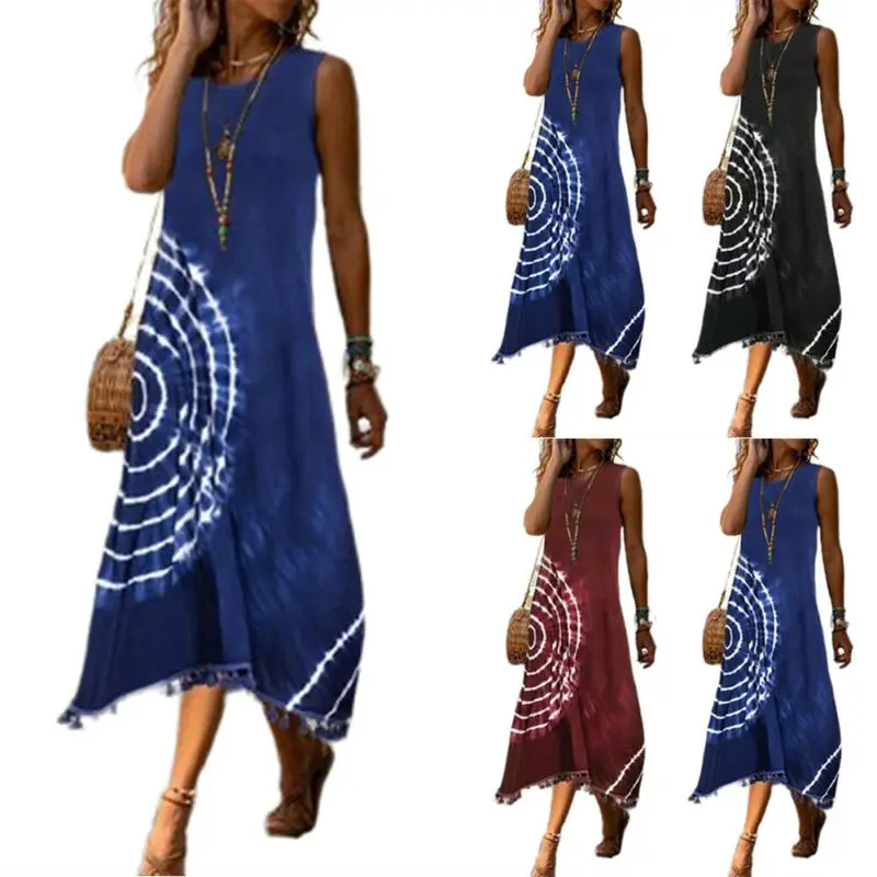 

VICABO Women's Dress Printed Casual Sleeveless Loose T-Shirt Dress Tank Beach Dresses Women Fashion Summer Womens Clothes