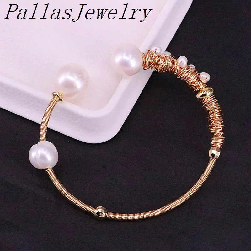 3Pcs hot! Latest cuff pearl Bracelet gold wire wrapped Bangle women fashion charm Bracelet Jewelry