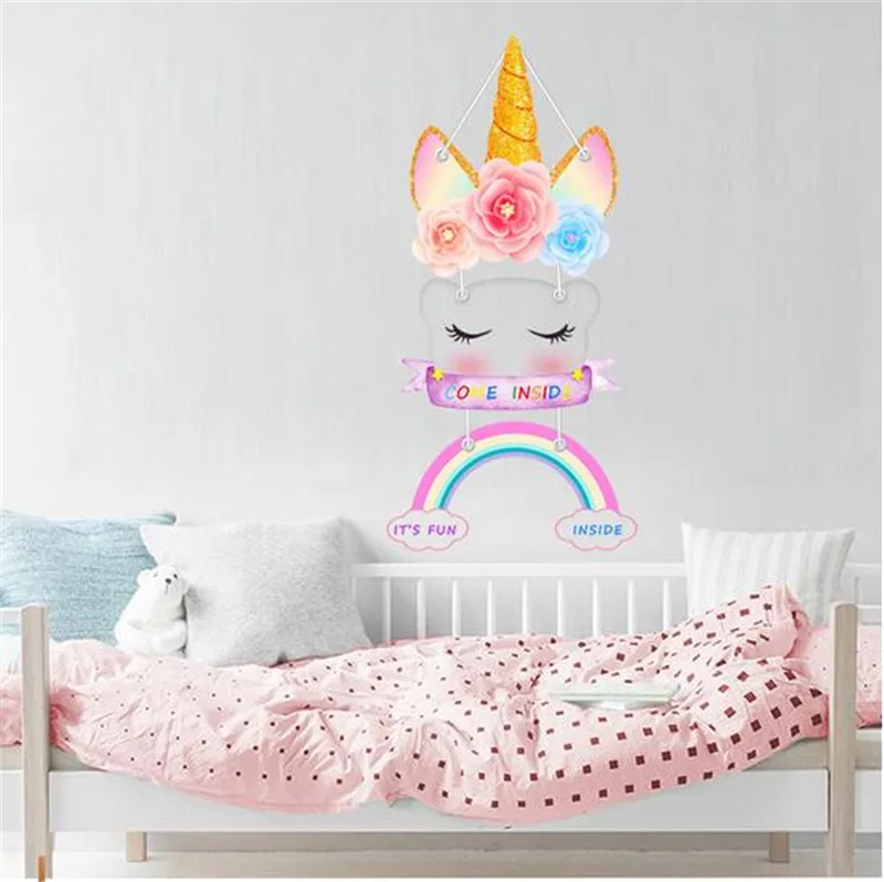 Красочные радужные наклейки на стену в виде единорога для детской комнаты