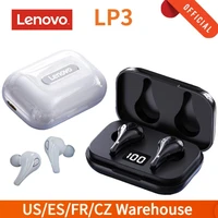 new lenovo lp3 wireless bluetooth 5 0 earphones waterproof tws headsets low latency stereo bass sound gaming earbuds led display