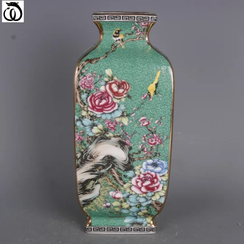 Цин Цяньлун Эмаль живопись квадратный цветочный и вазы птицы Декор керамика