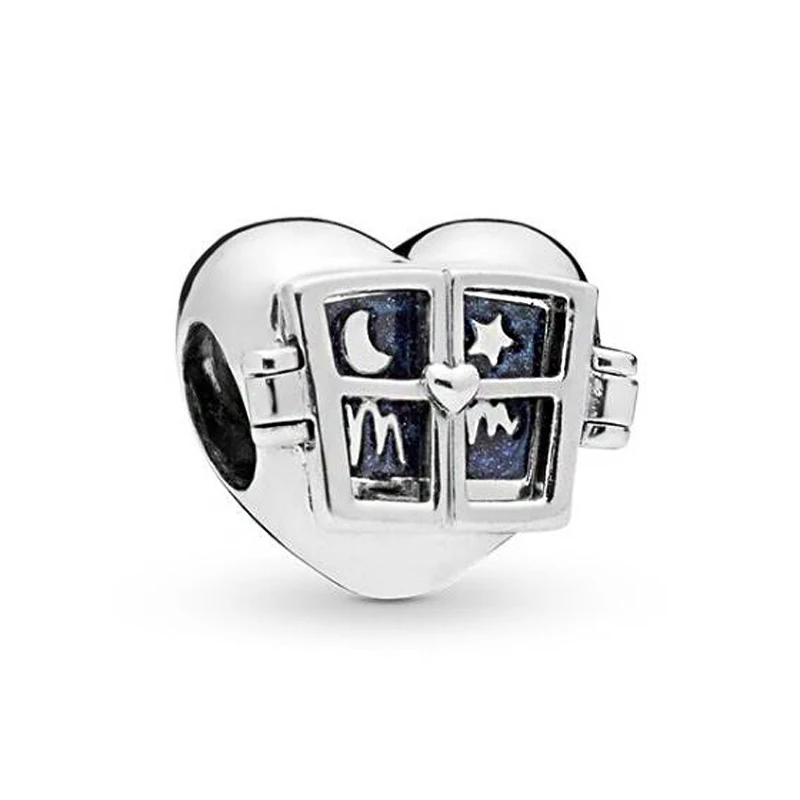 

Simple Style Enamel Window Night View Moon Star Heart Beads Fit Original Pandora Charms for Women Valentine's Day DIY Jewelry