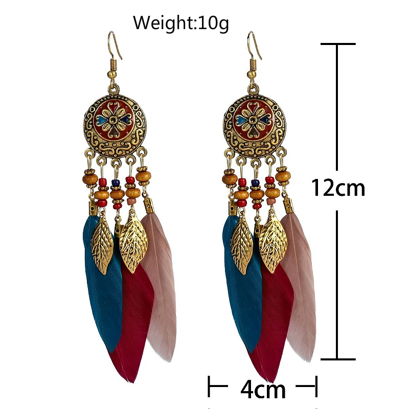 

2021 Bohemian Earrings For Women Ethnic Long Tassel Leaf Feather Dangle Drop Earrings Fashion Jewelry Oorbellen