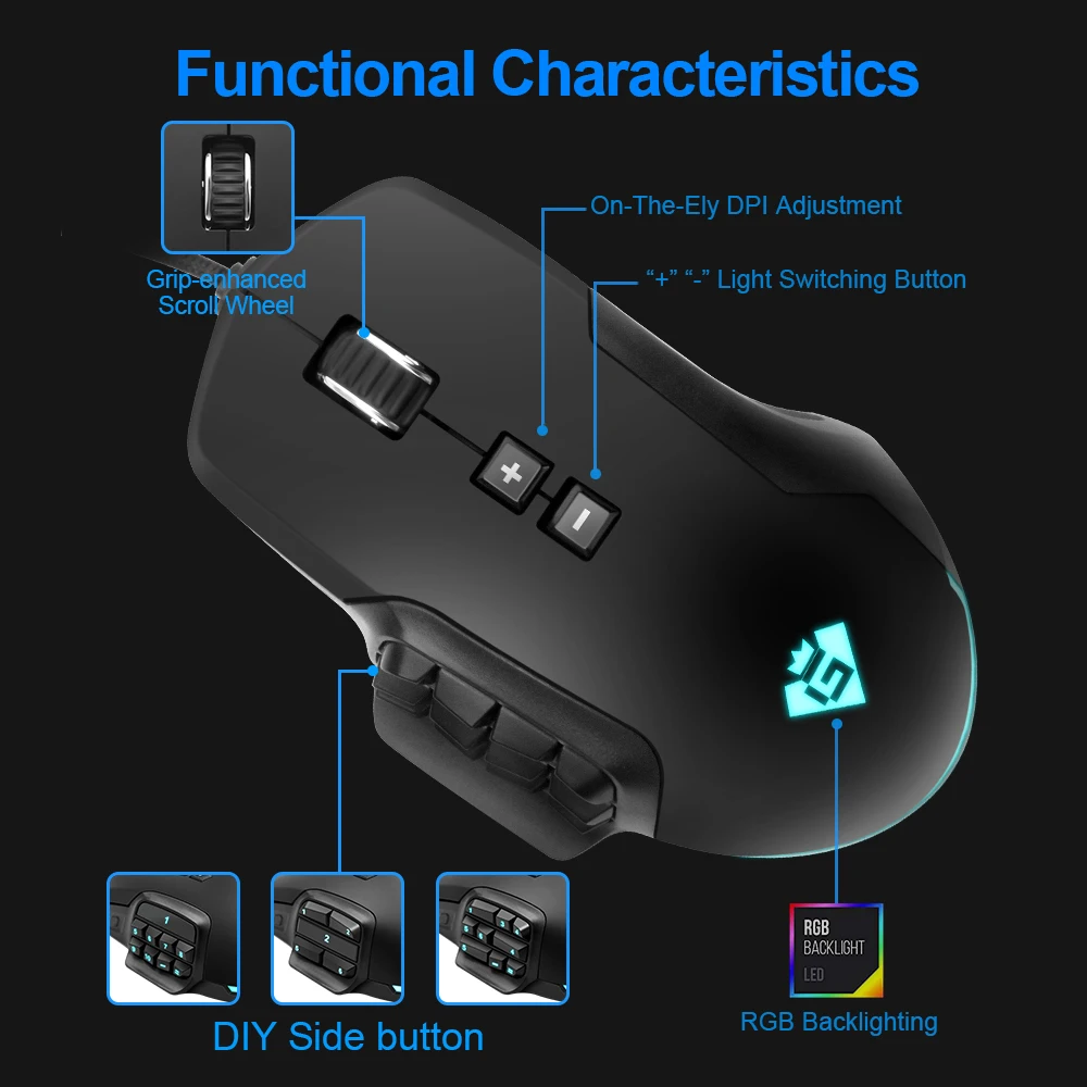 Rocketek USB RGB Проводная игровая мышь 24000 dpi 16 кнопок лазерная программируемая игровая мышь с подсветкой эргономичная для ноутбука компьютера