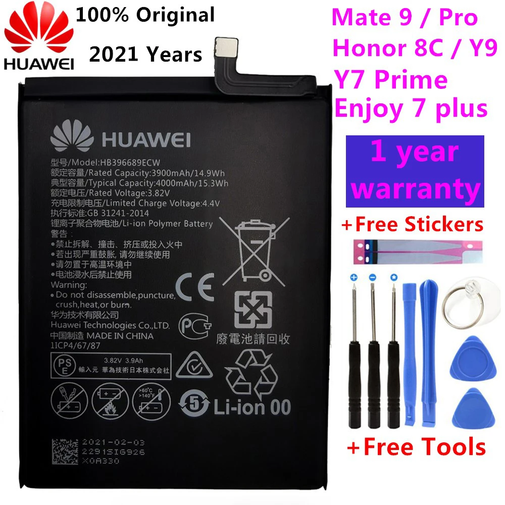 

Оригинальный сменный аккумулятор для телефона Huawei Mate 9 Mate9 Pro Honor 8C Y9, версия 2018, аккумуляторная батарея HB396689ECW 4000 мАч