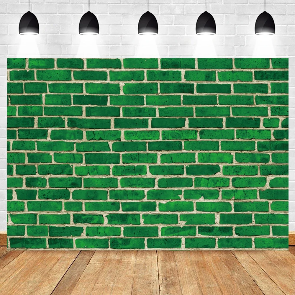 

Happy St. Patrick's Day Baby Festival Photography Background Decor Clover Green Brick Wall Photocall Backdrop Studio Shoot