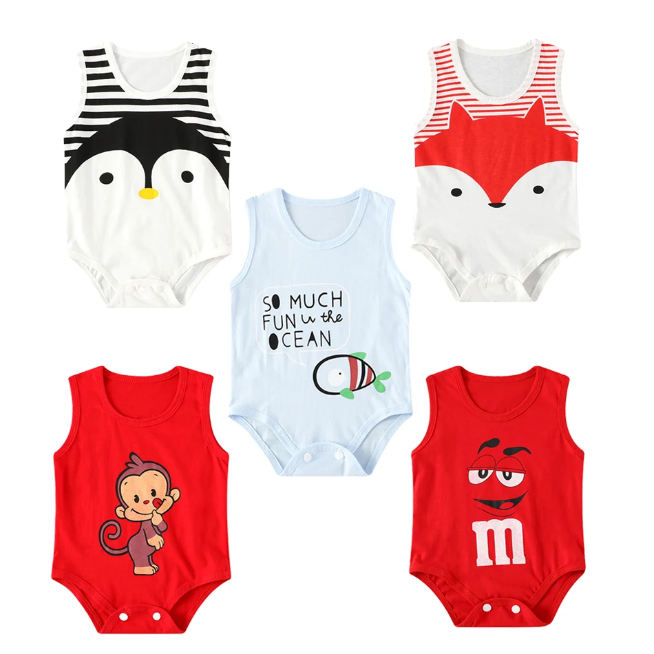 

Baby Clothes 2020 Summer Sleeveless Cartoon Cotton Baby Romper Universal Breathable Jumpsuit For Male And Female Babies 3-24M