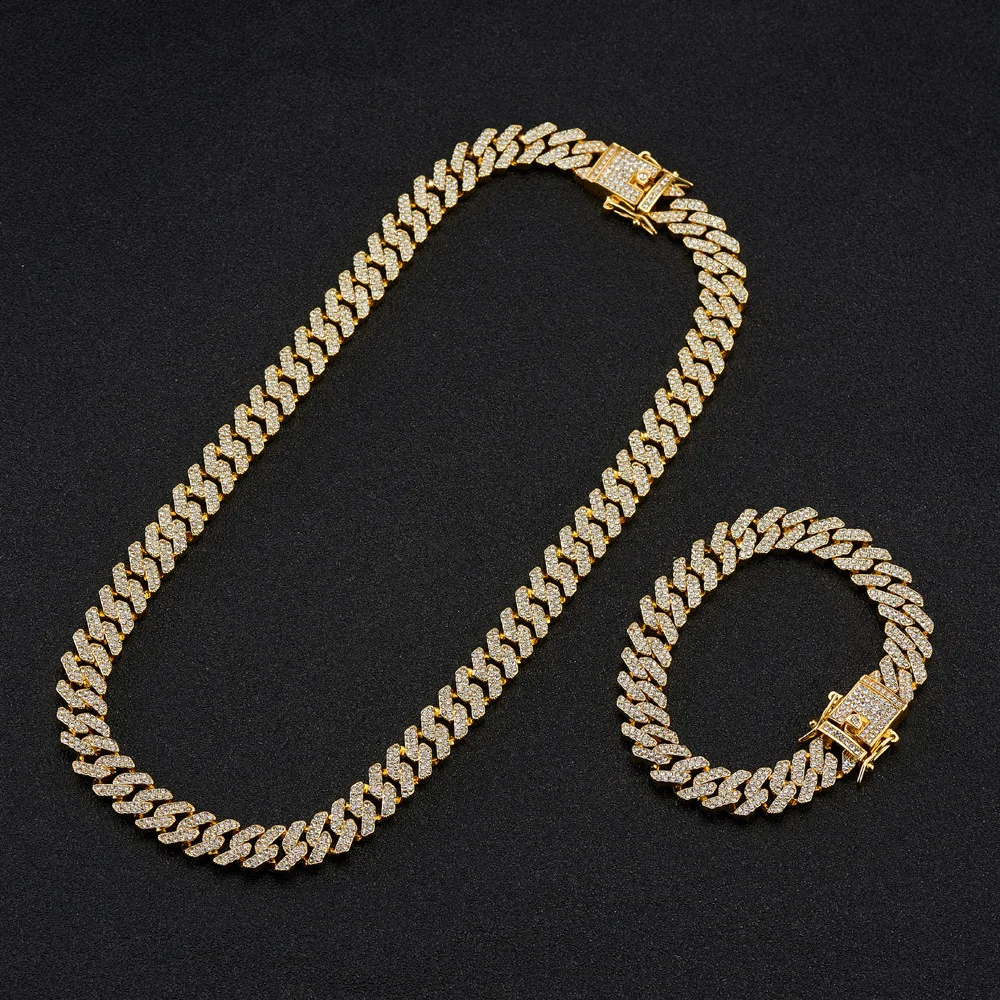 

12mm Cuban Necklace Gold Can Can Be Full of Diamonds Fashion Men's and Women's Necklace Hip Hop Trend Ins Wind Clavicle Chain