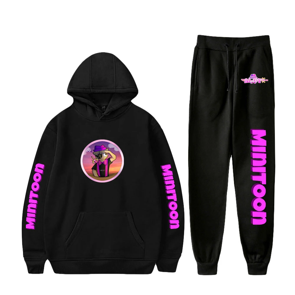 

2021 New Arrival Minitoon Print Fall Suit Hoodies Hooded Ankle Banded Pant Two Piece Set Street hoodies+pants clothes