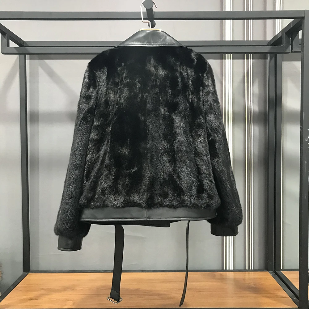 TOPFUR Fashion Real Mink Fur Genuine Sheepskin Leather Motorcycle Jacket 2021 Winter New Women's Whole Skin Mink Fur Coat