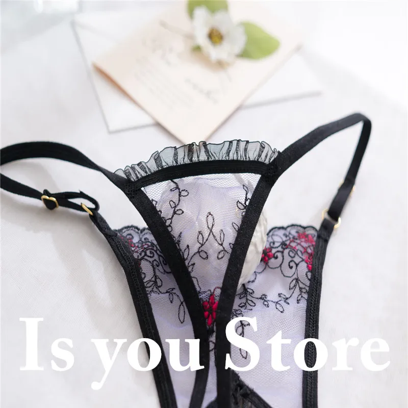 Трусики-стринги женские кружевные с вышивкой регулируемые | Тематическая одежда