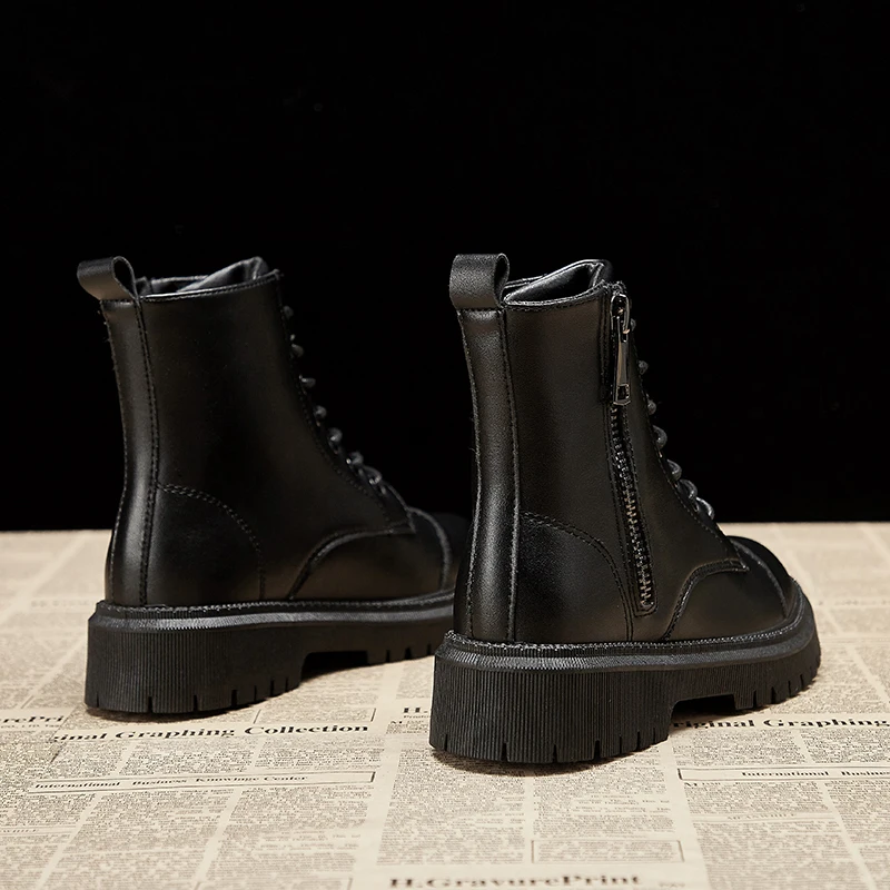 

Chic Women PU leather lace up boots muffin zipper botas winter plush riding boots women shoes british short botines mujer 2020