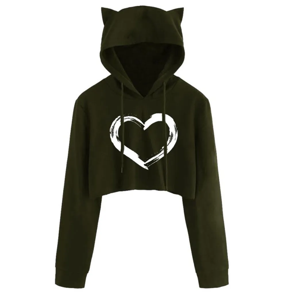Моде девочек Толстовки с капюшоном женские худи кошачьими ушами на завязках