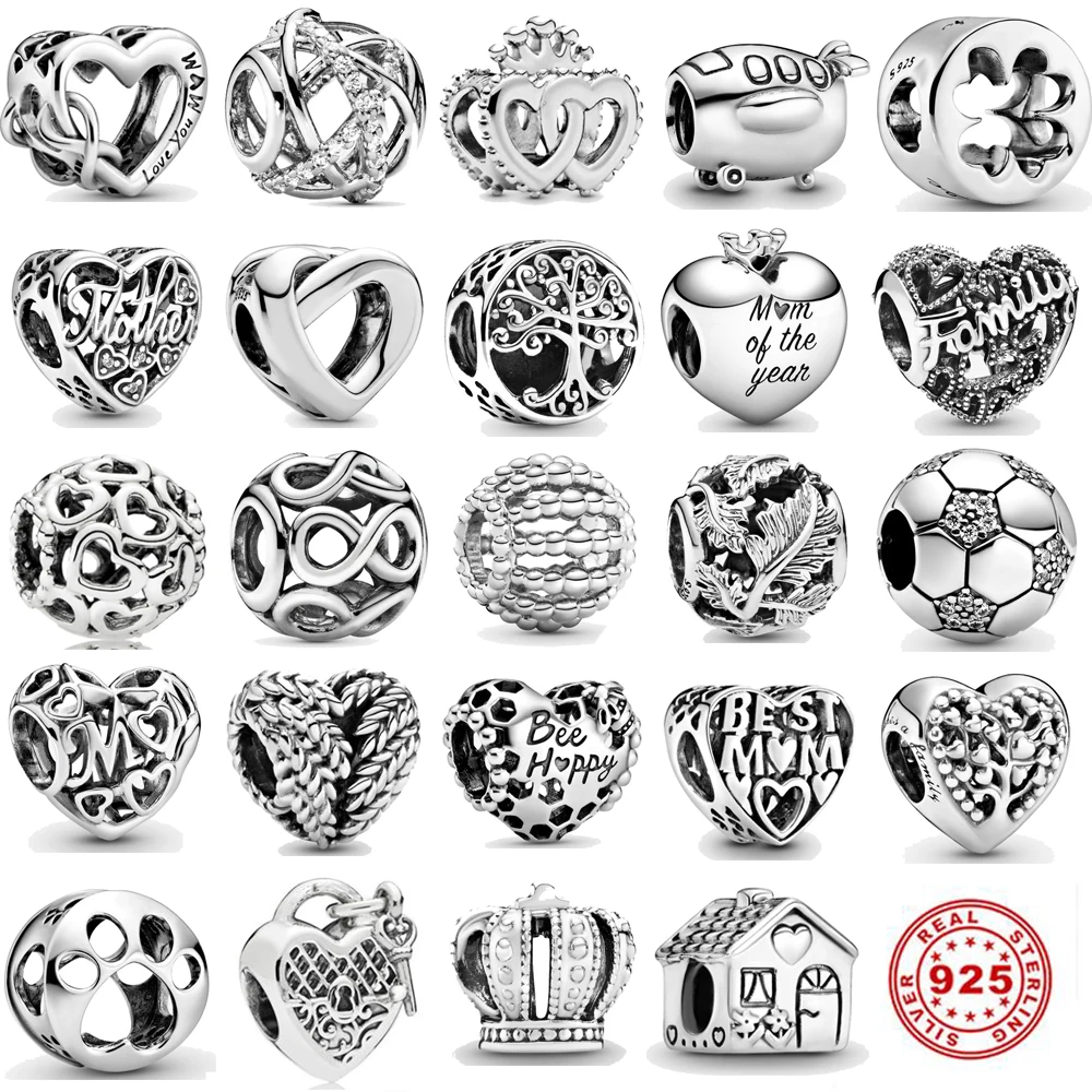 Бусина-Шарм из серебра надписи Mom Love Heart пробы для браслета Пандоры 925 |