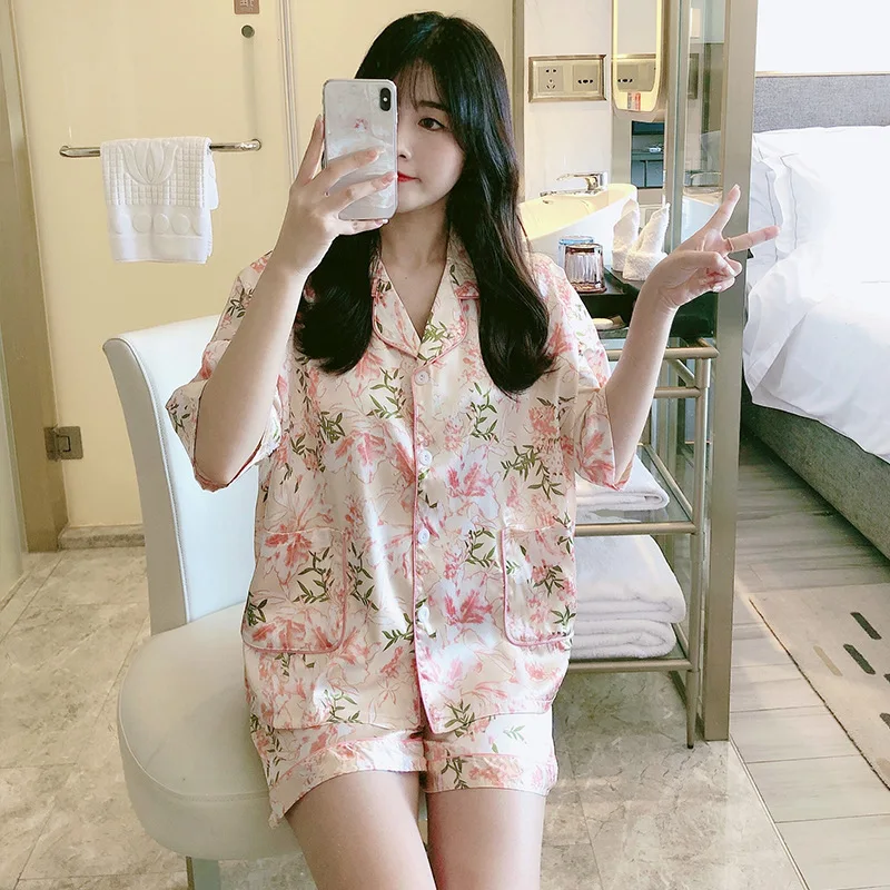 

Женская пижама, кардиган с лацканами, верхняя одежда, домашняя одежда, атласная пижама для женщин, пижама для девочек-подростков