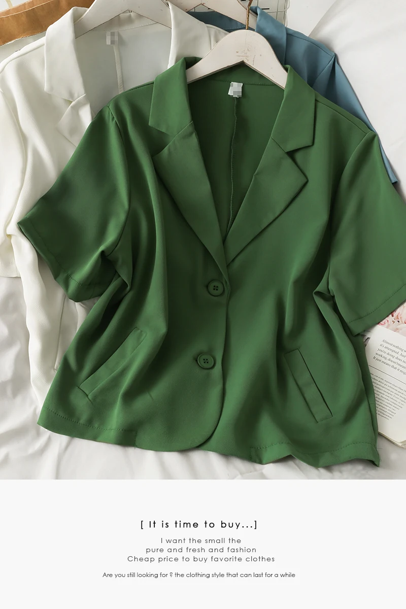 

2021 New Loose and Thin Short Two-button Short-sleeved Small Suit Women's Summer Solid Color All-match Western-style Blouse