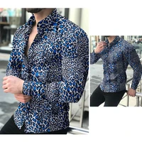 fashion leopard print men oversized vintage shirt dress autumn new hawaiian casual ethnic style long sleeve shirts camisa hombre