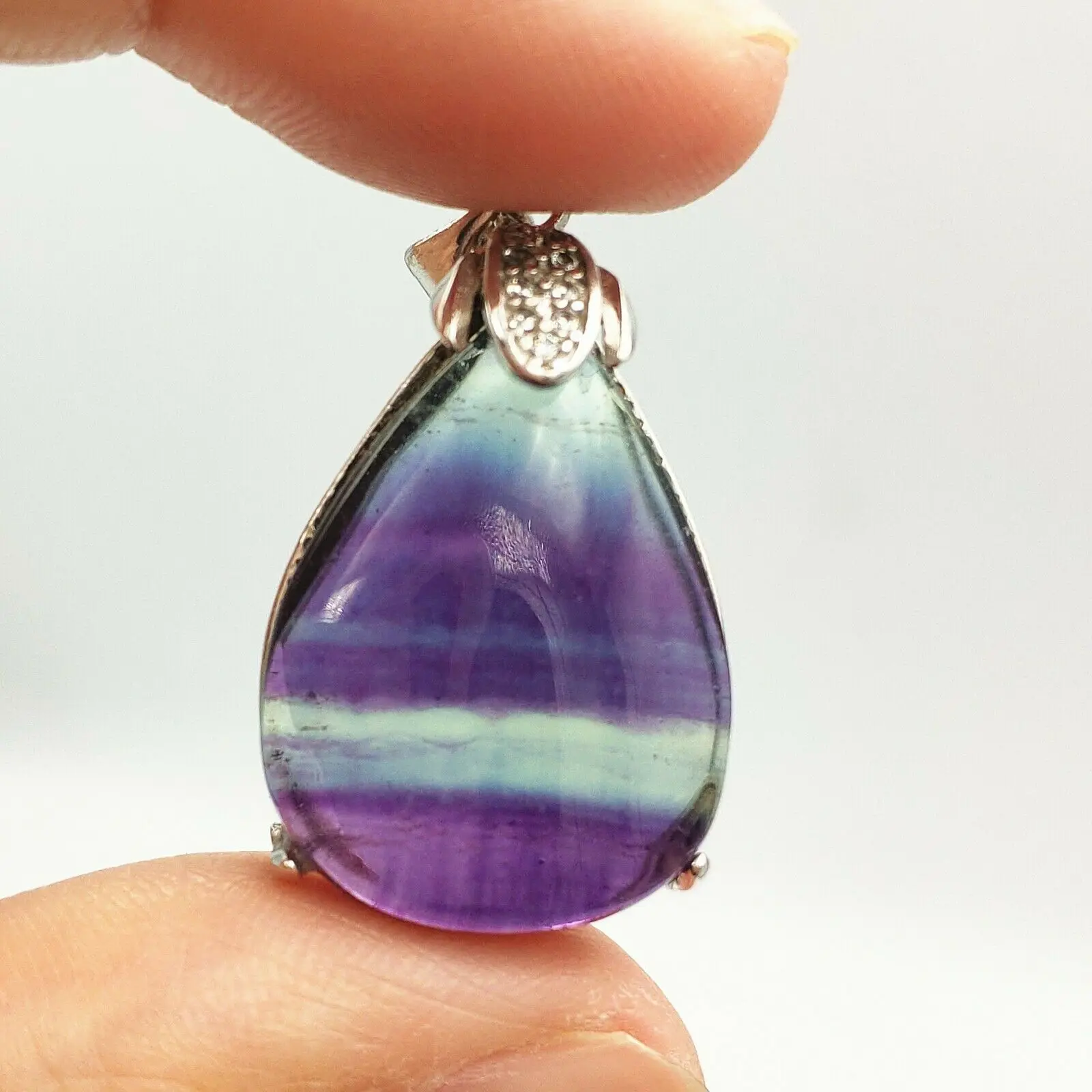 

Natural Fluorite Quartz Colorful Rainbow Reiki Water Drop Pendant 28x17x8mm AAAA