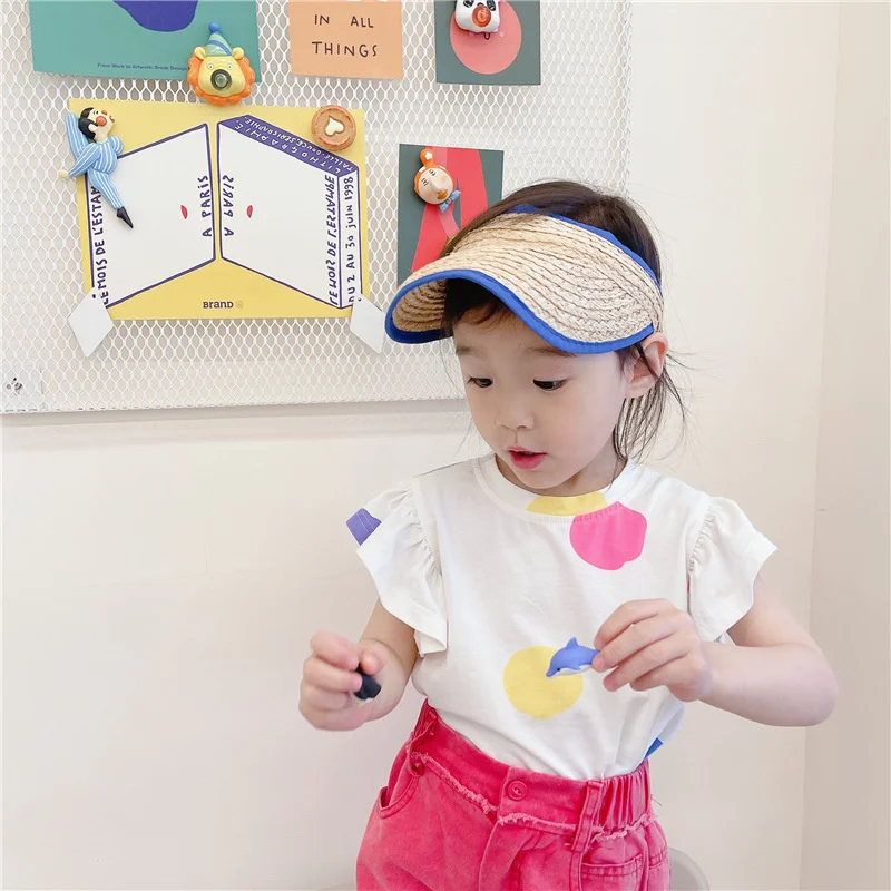 

Summer 2021 New Baby Girls Colorful Dot Princess T shirts Korean style Cotton Loose Ruffles Sleeve Tops Children Clothes
