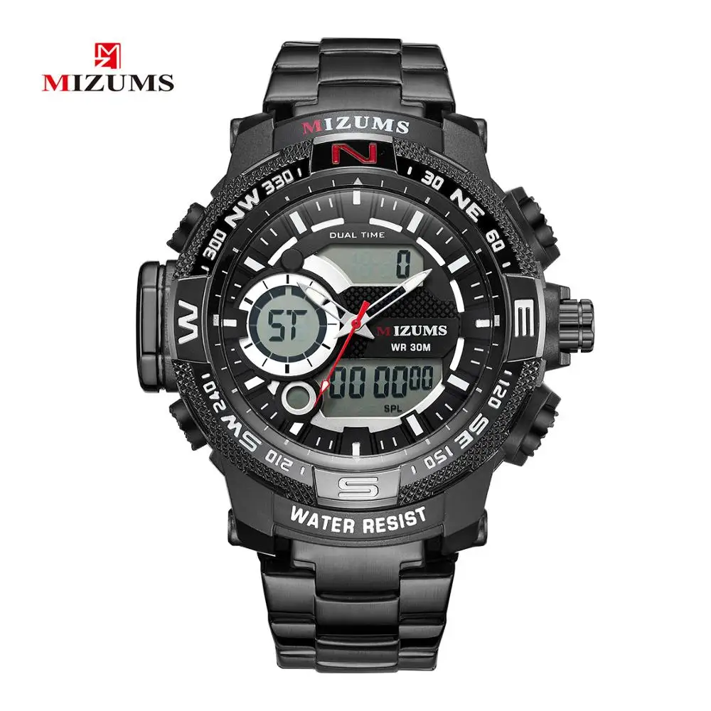 Black Relogio Masculino, MIZUMS, модные, мужские, светодиодный, спортивные, кварцевые часы, мужские, Роскошные, золотые, из нержавеющей стали, водонепроницаемые часы, мужские часы - Цвет: Black