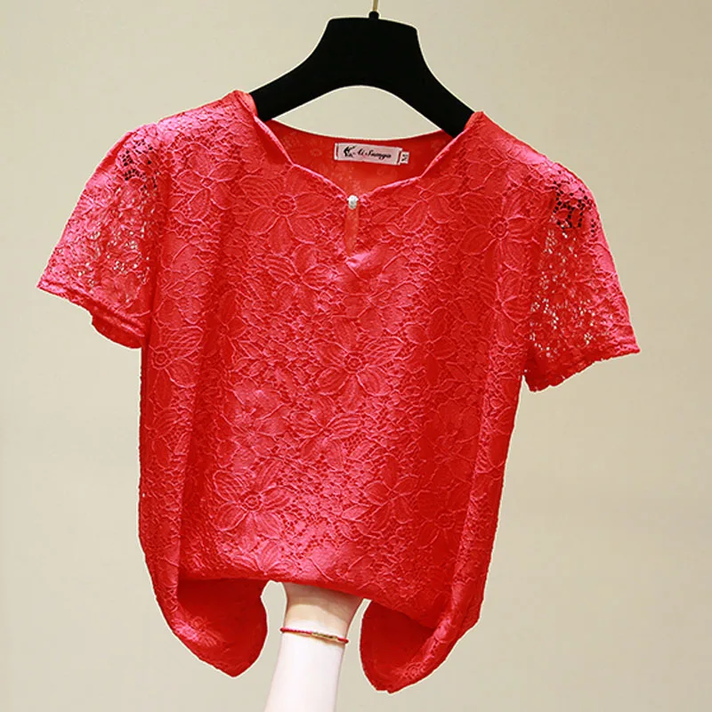 2021 летнее платье размера плюс женские блузы с короткими рукавами кружевая