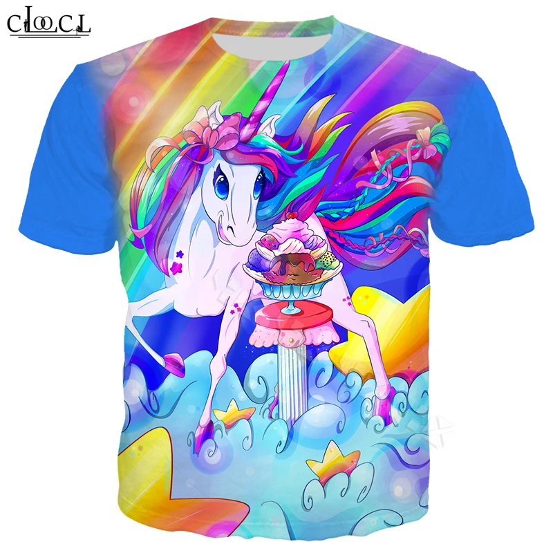 Цветная футболка с единорогом для мужчин и женщин 3D принтом мультяшных животных