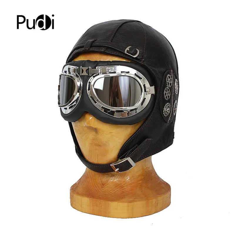 

Мужская шапка Pudi из натуральной кожи, шапка-бомбер, новинка 2019, мотоциклетная шапка s со стеклом, шапки-пилоты HL926