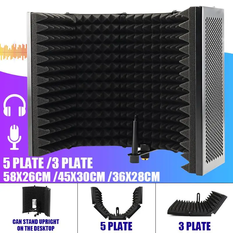 

5 Panels Microphone Shield Broadcast Studio Adjustable Angle Foldable Noise Reduction Sound Absorbing Microphone Wind Screen