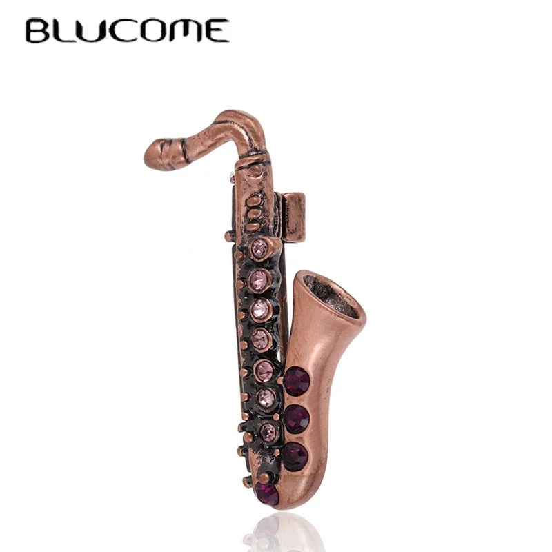 

Blucome Vintage Saxophone Musical instrument Men Brooches Fine for Mens Coat Crystal Suit Lapel Pins Hats Bags Accessories