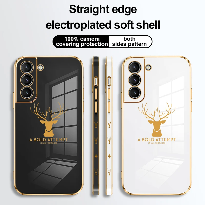 

Phone Case For Samsung Galaxy S21 Plus Ultra Luxurious Anti Fall Electroplating Deer Straight Edge Soft Protection Back Cover