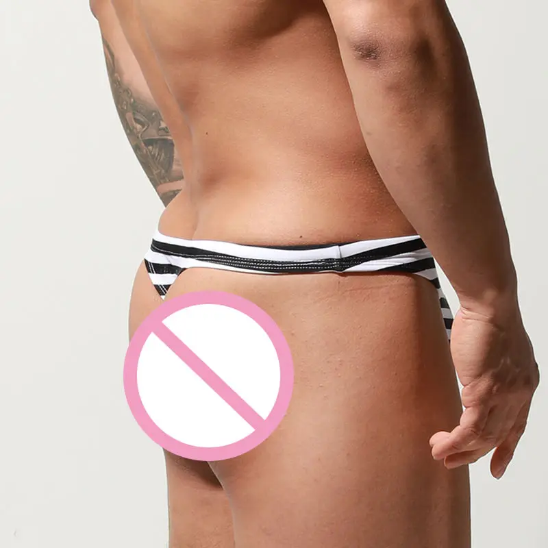 Полосатая купальная одежда мужские плавки Мини трусы сексуальные танга бикини